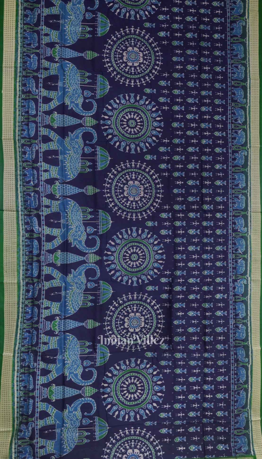 Navy Blue Fish Motif Odisha Ikat Sambalpuri Silk Saree