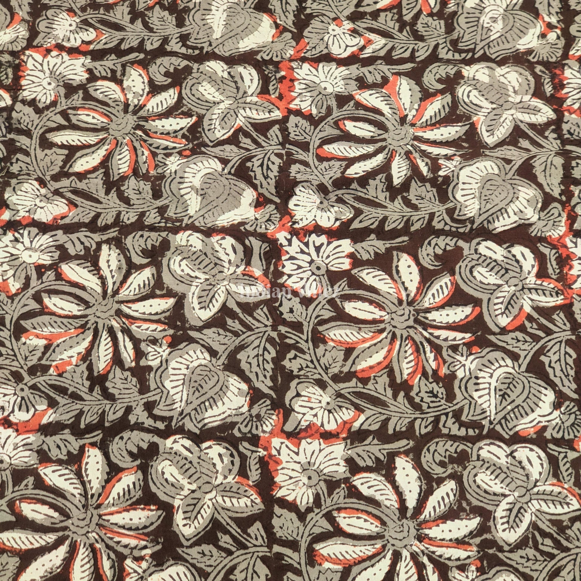 Brown Floral Hand Block Printed Cotton Fabric