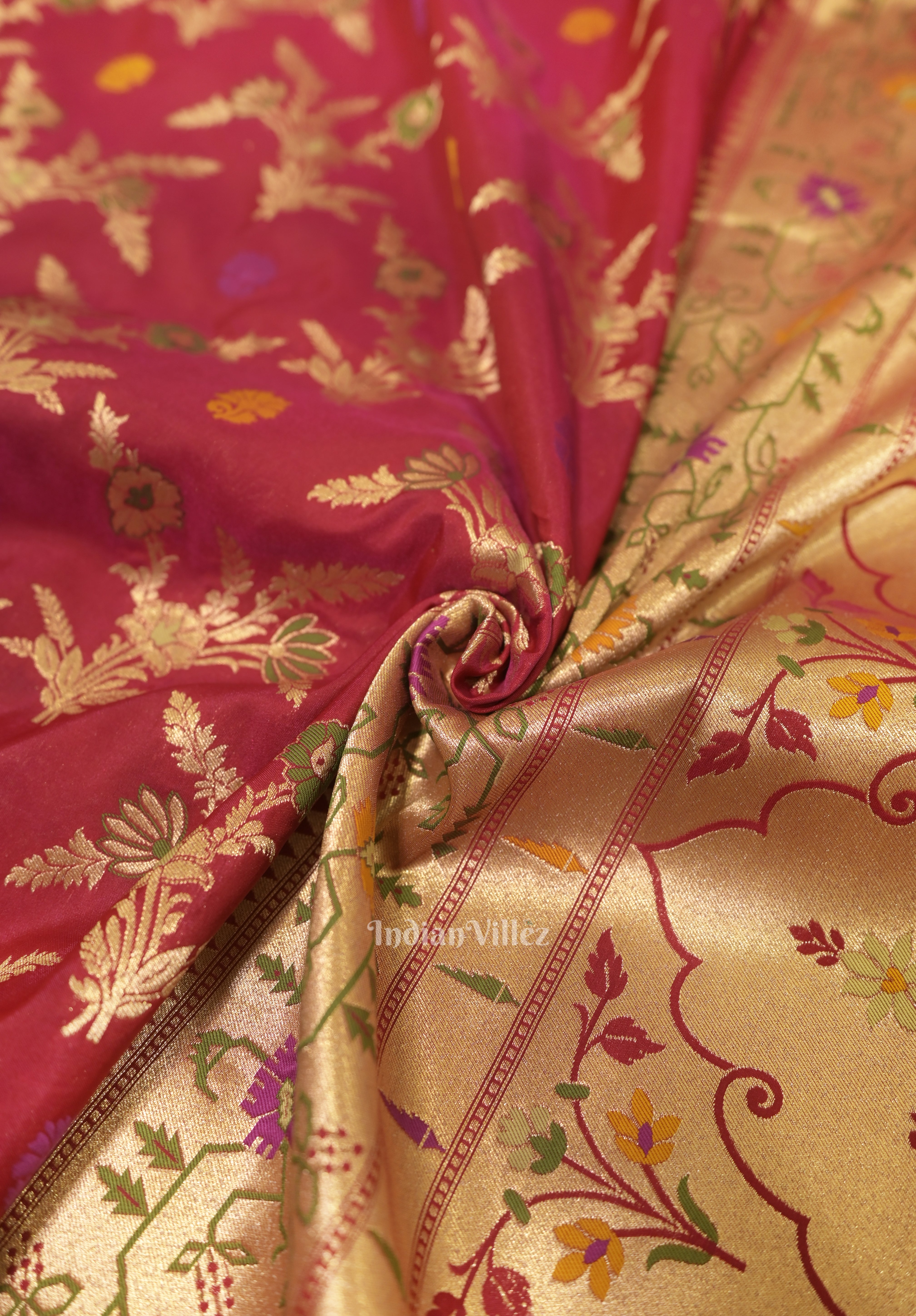 Rani Pink Dual Tone Meenakari Banarasi Katan Silk Saree