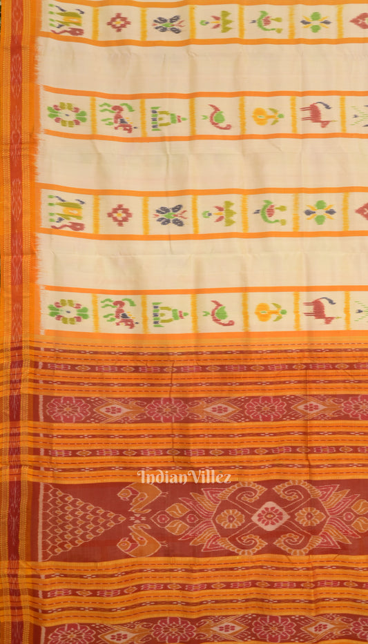 White Yellow Nabakothi Khandua Silk Saree