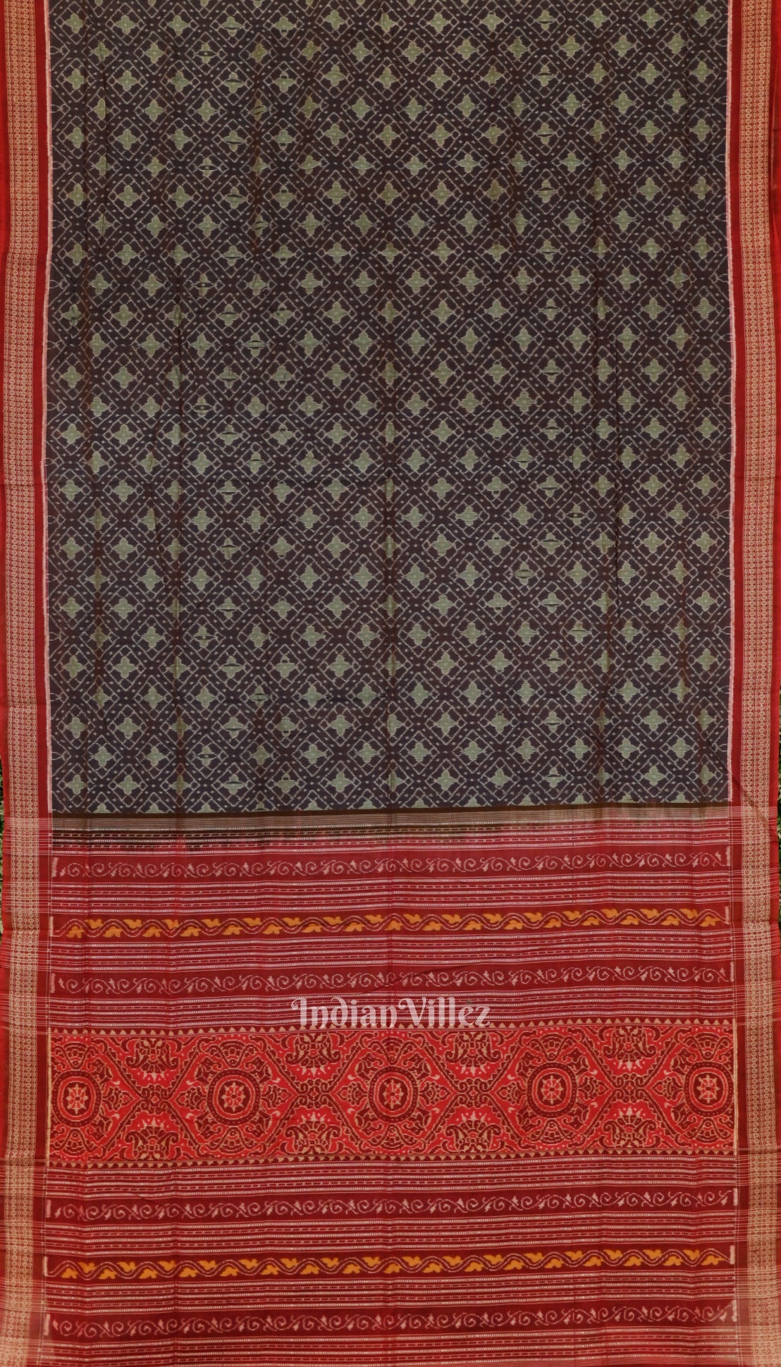 Charcoal Black Red Pure Sambalpuri Ikat Silk*Cotton (Bapta) Saree