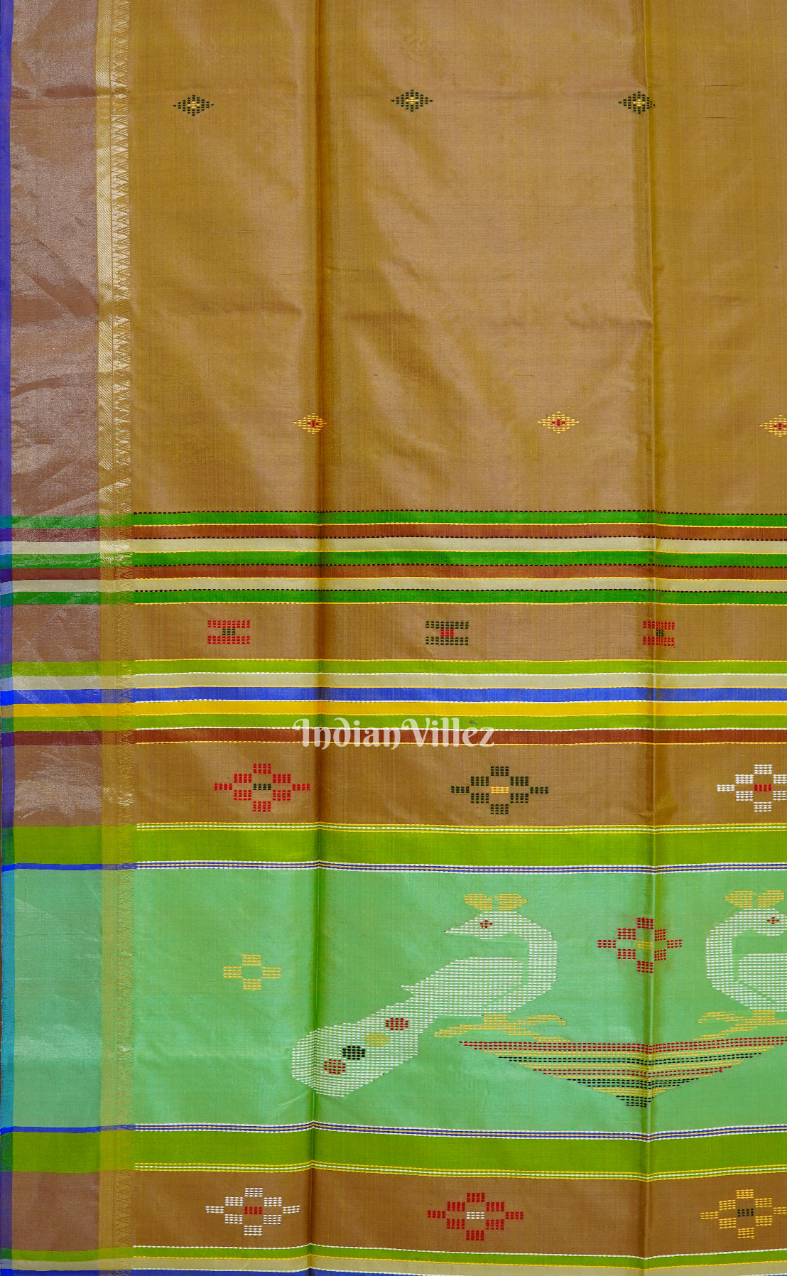 Khaki With Parrot Green Handwoven South Soft Silk Saree