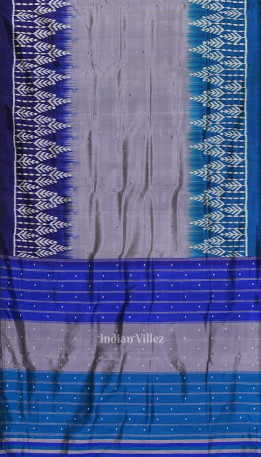 Cement Gray with Indigo Odisha Ikat Contemporary Silk Saree 