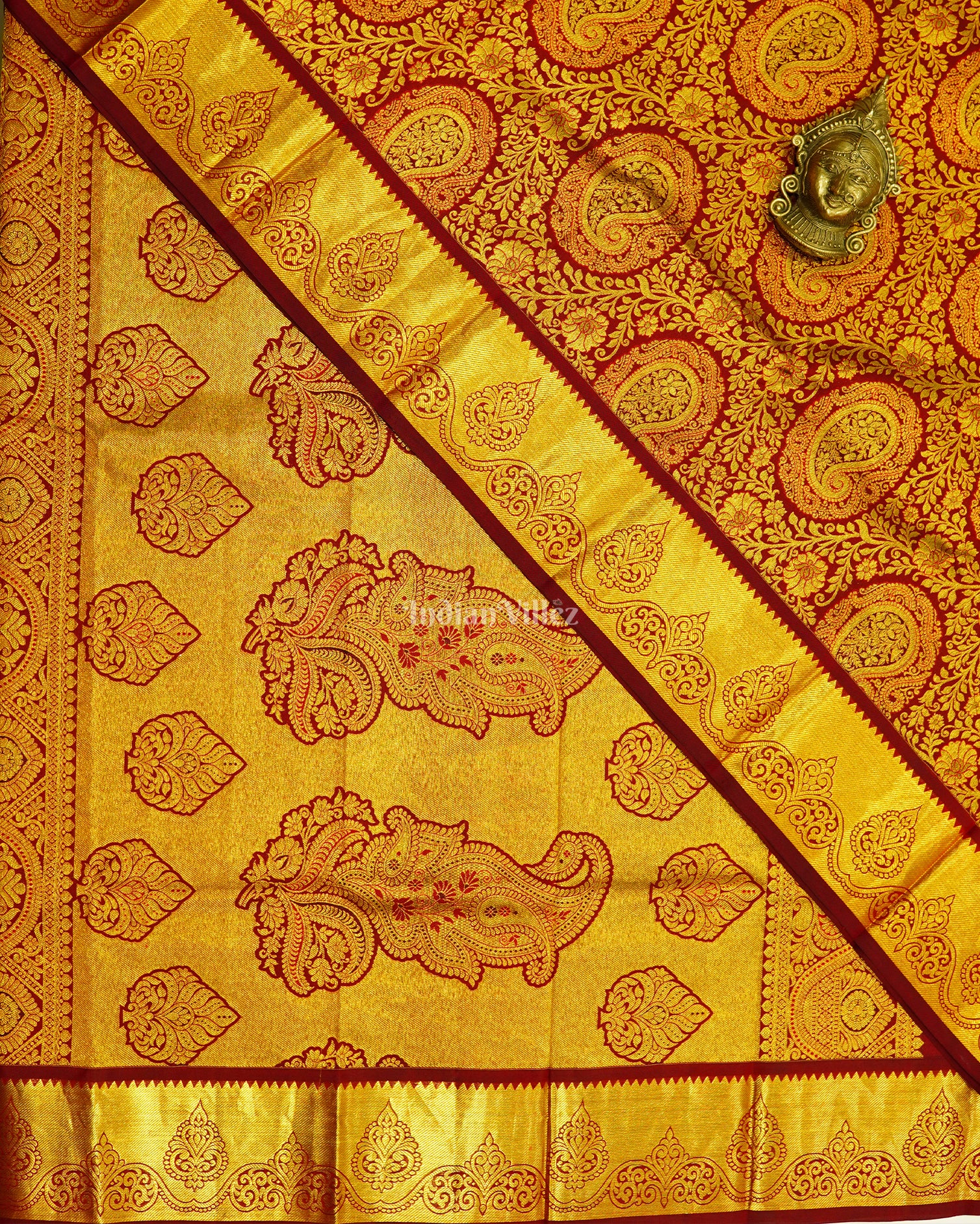 Golden Pink Pure Kanjivaram Silk Saree