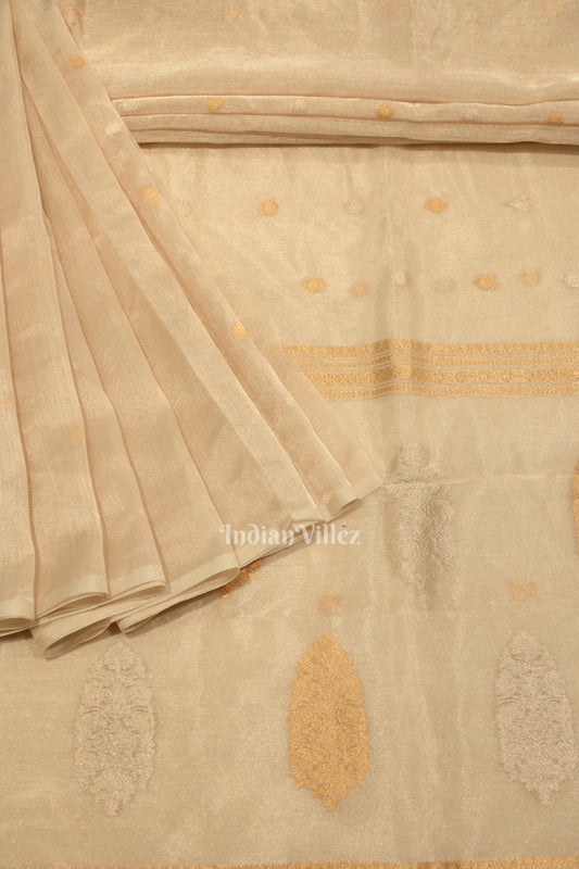 Off White Embroidered Meenakari Floral Buti Work Banarasi Silk saree