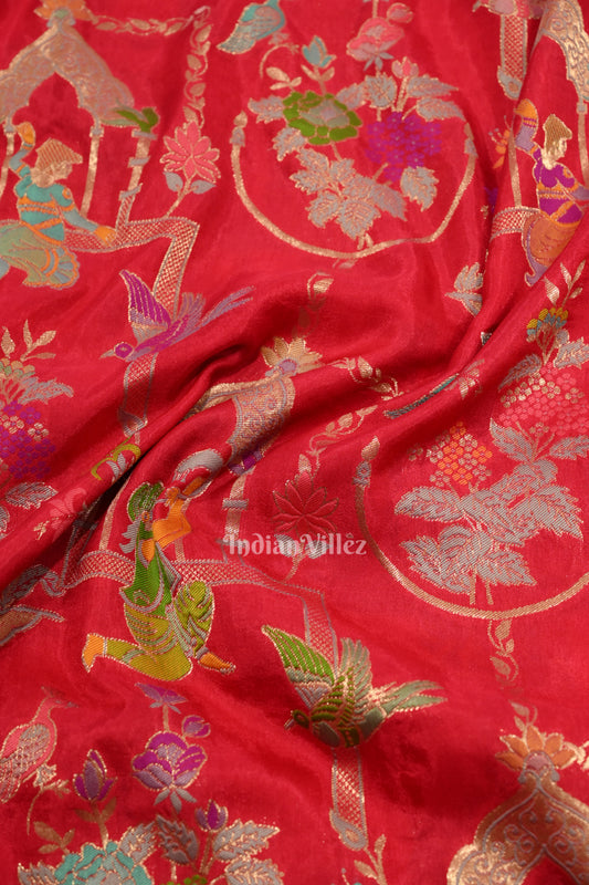 Bright Pink Tussar Banarasi Handloom Silk Saree