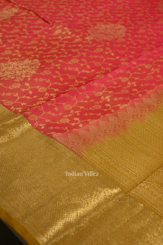 Pink With Golden Pure Kanjivaram Silk Saree