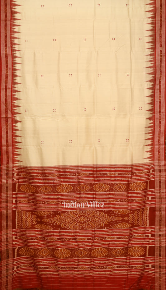 White Red Phoda Kumbha Design Odisha Ikat Khandua Silk Saree