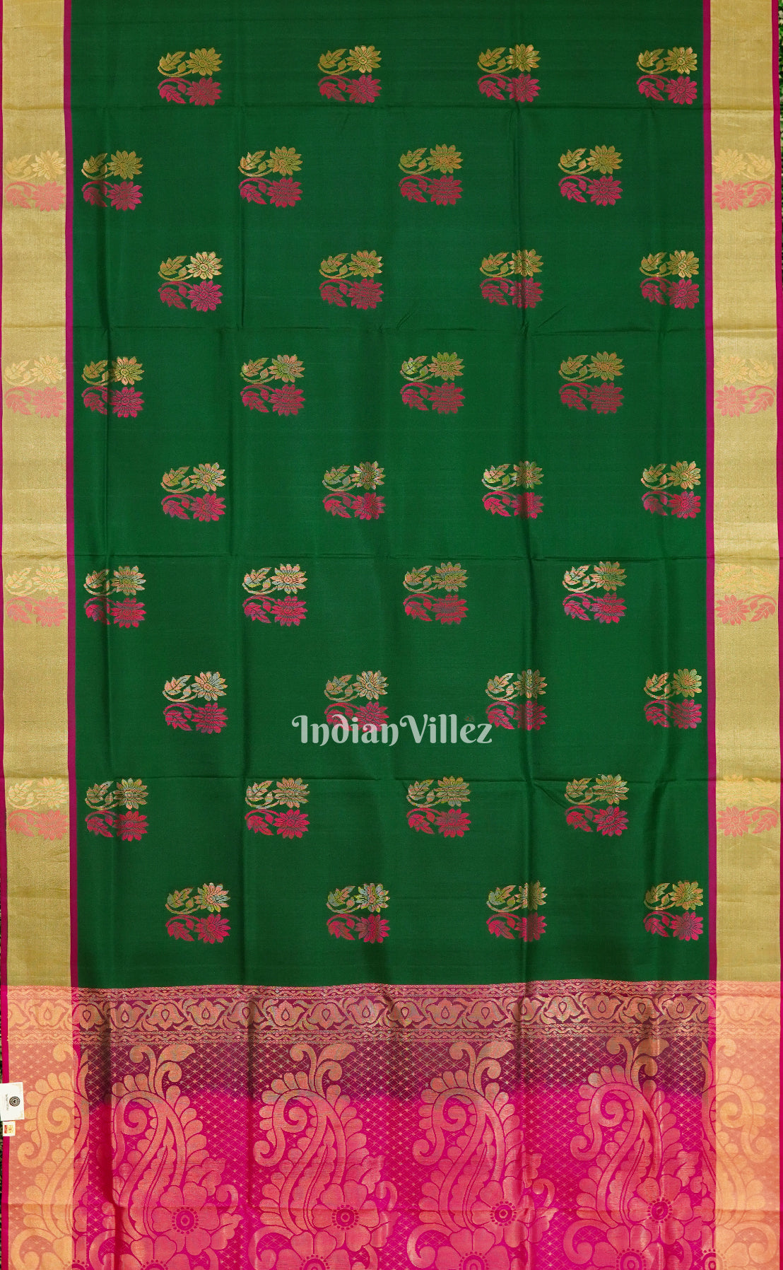 Dark Green With Pink Pallu Pure South Soft Silk Saree