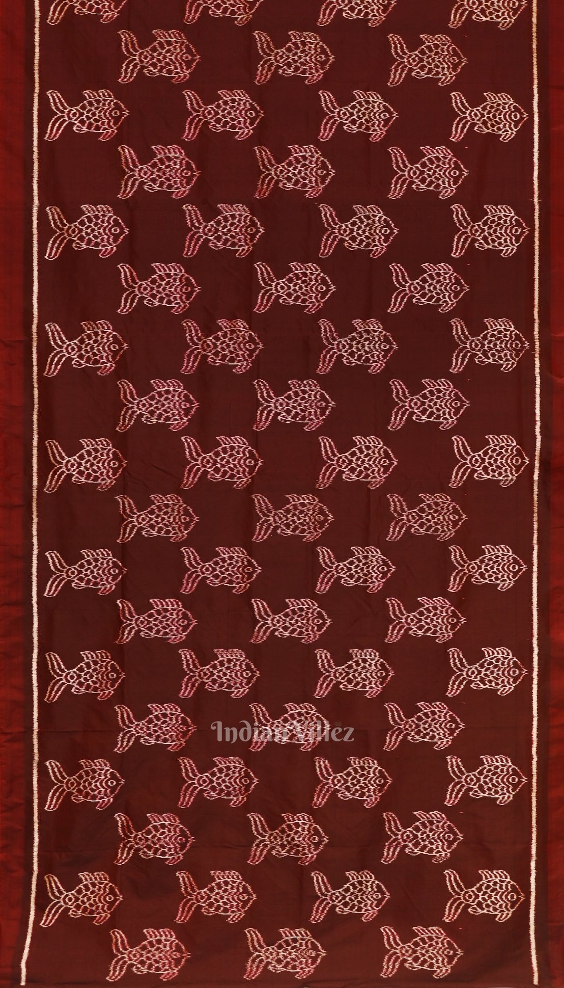 Maroon with Fish Motif Theme Odisha Ikat Contemporary Silk Saree