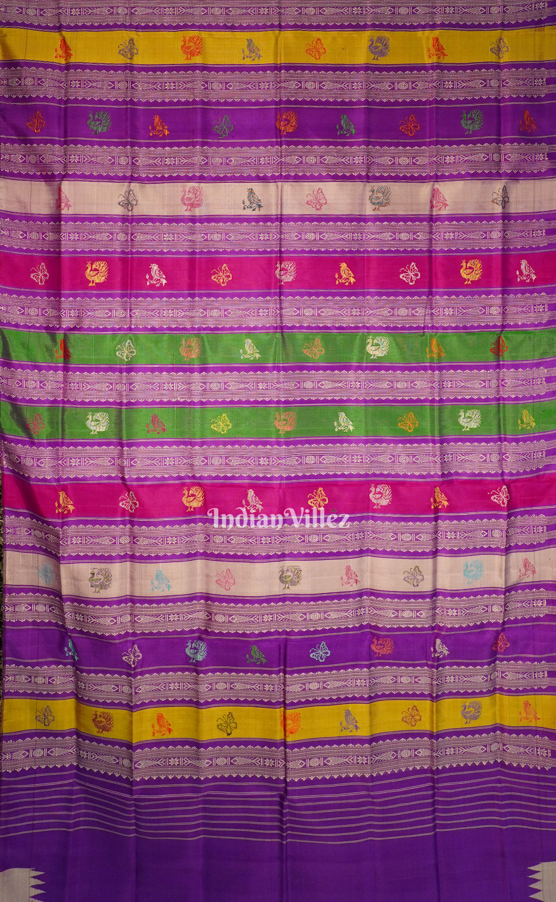 Lavender & Purple With Multicolor Double Pallu Berhampuri Silk Saree