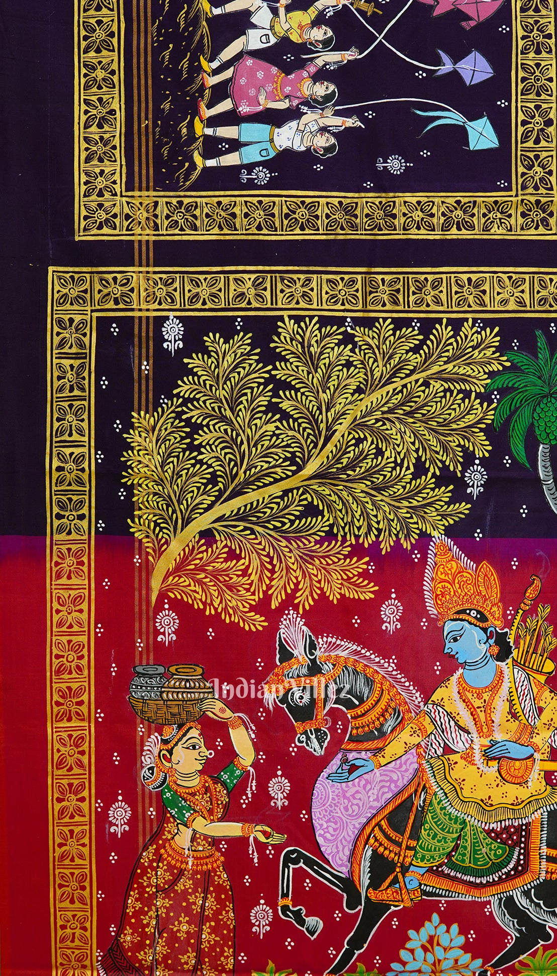 Blackberry Hindu Festival Theme Pattachitra Silk Saree