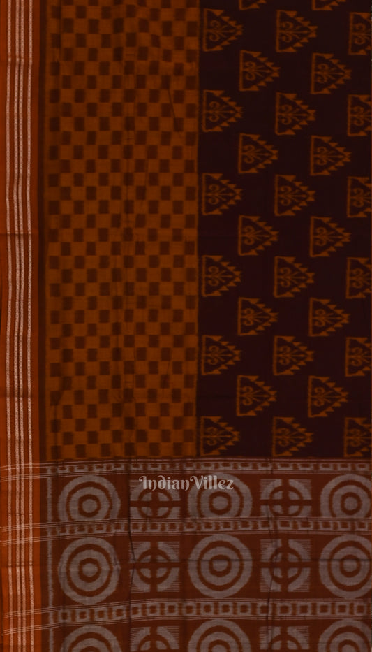 Coffee with Brown Odisha  Sambalpuri  ikat Pure Cotton Saree 