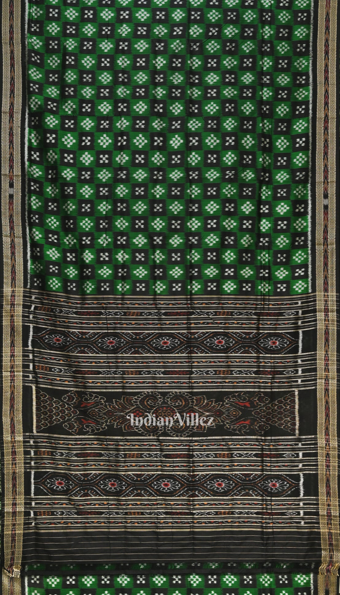 Black Green Pasapali Theme Odisha Ikat Khandua Silk Saree