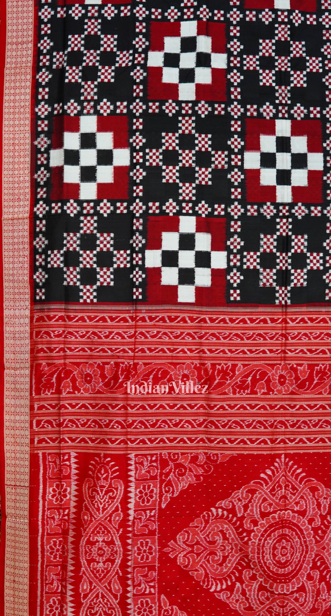 Red & Coffee Color Pasapali Theme Sambalpuri Silk Saree