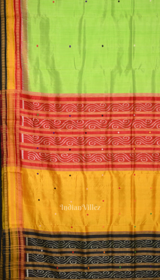 Parrot Green Black Kathiphera Odisha Ikat Khandua Silk Saree