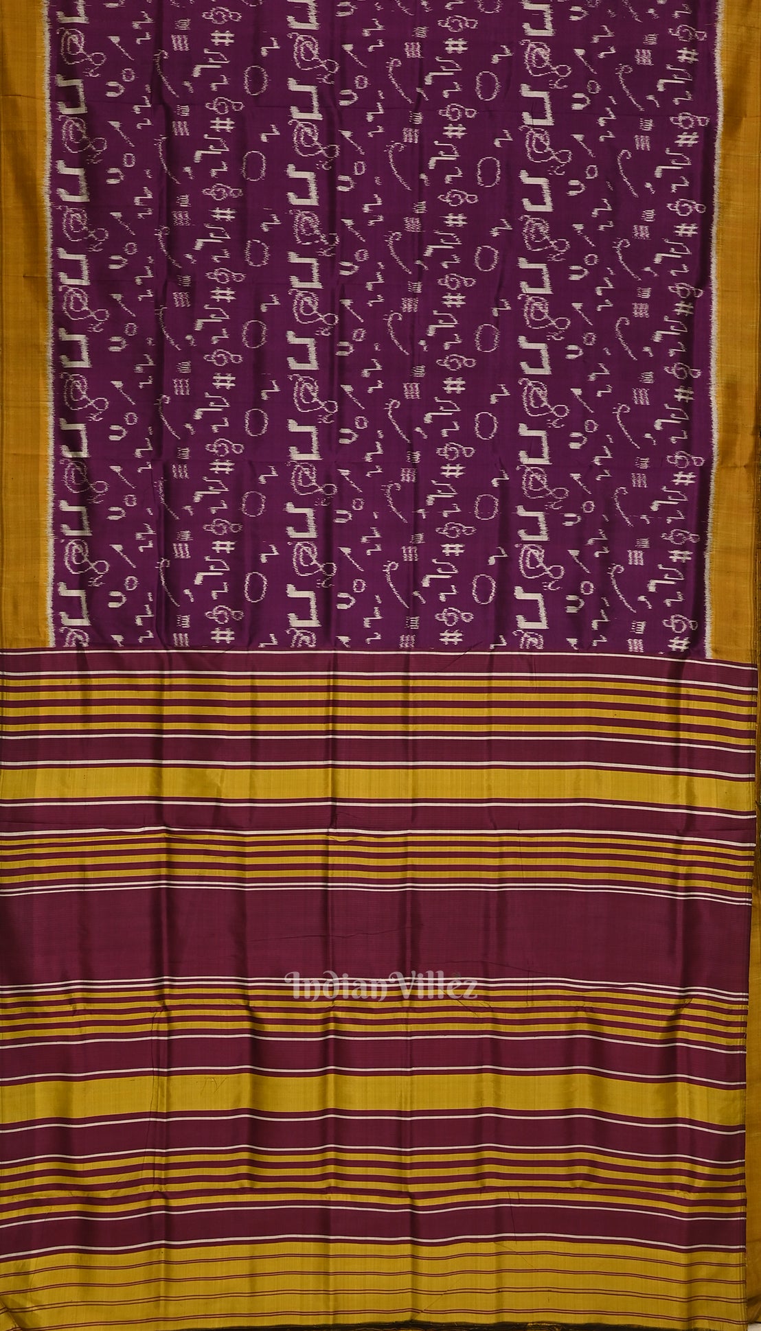 Purple with Mustard yellow Music Instrumental Theme Ikat Silk Saree