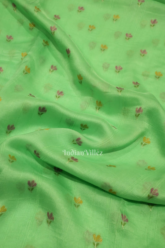 Pista Green Floral Motif Designer Katan Banarasi Silk Saree