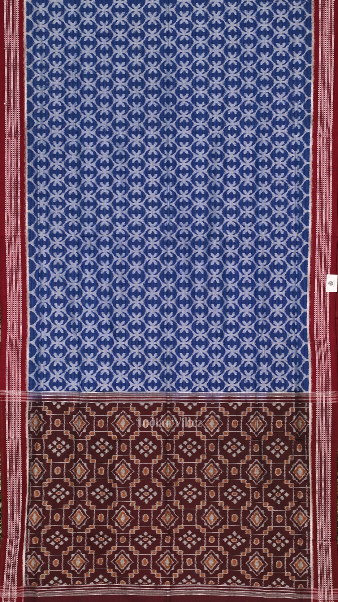 Blue Maroon Floral Theme Sambalpuri Ikat Cotton Saree