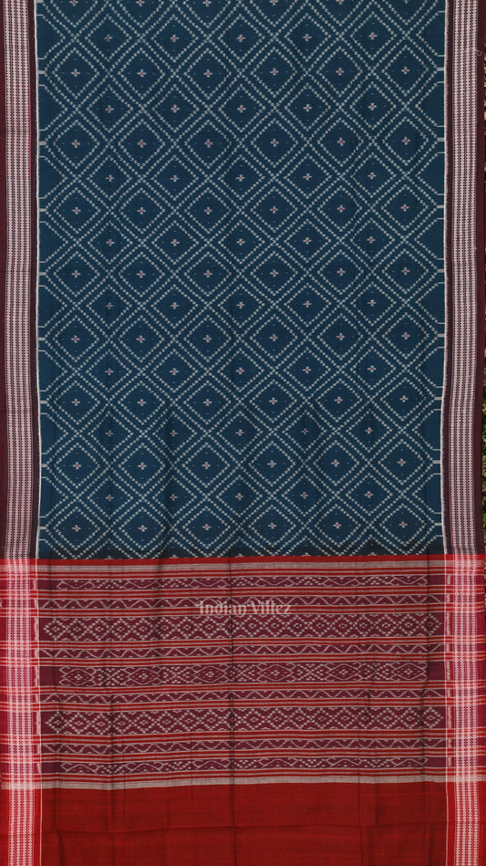 Blue Maroon Pasapali Odisha Sambalpuri Pure Cotton Saree