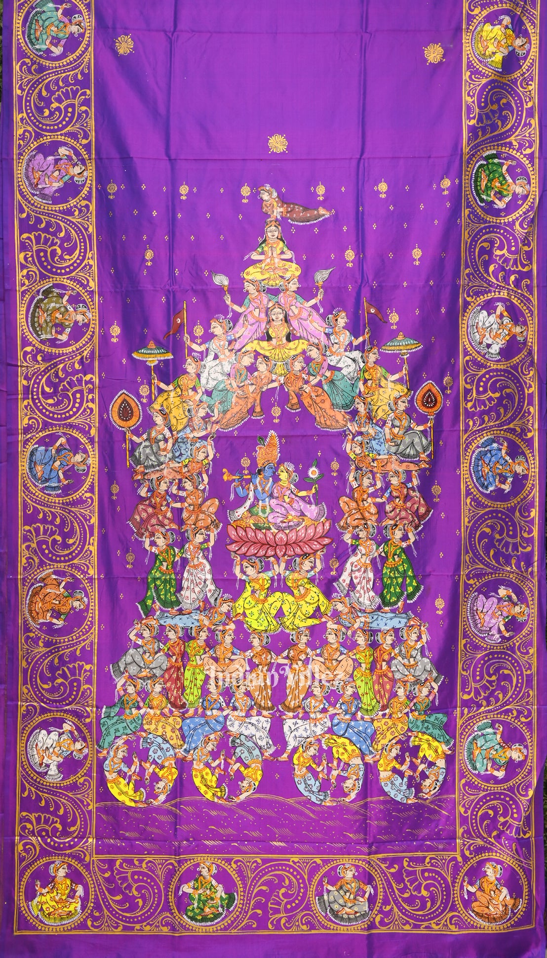 Purple Dual Tone Kandarpa Rath Hand-painted Pattachitra Saree