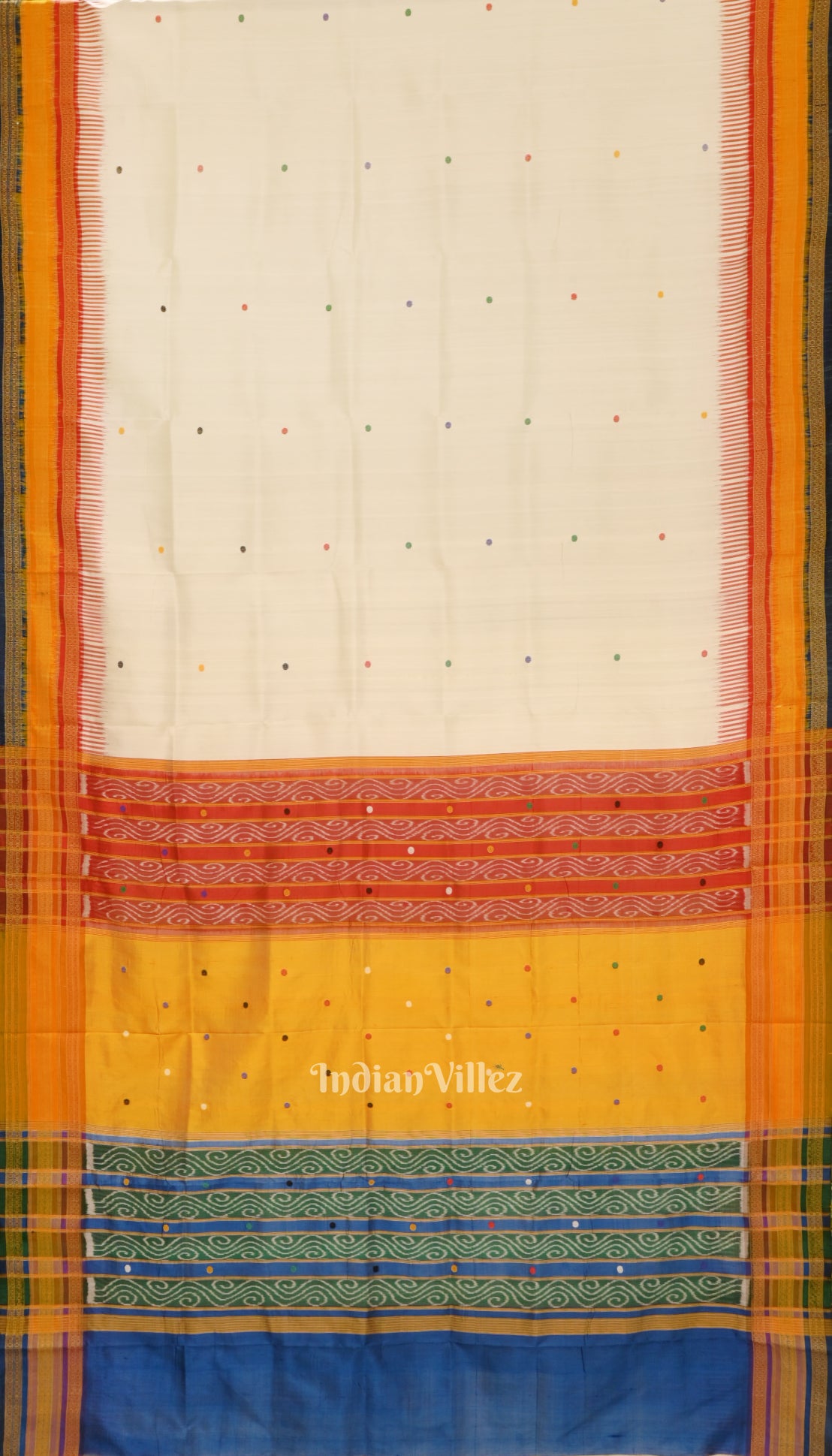 White Red Single Butta With Kathiphera Odisha Ikat Khandua Silk Saree