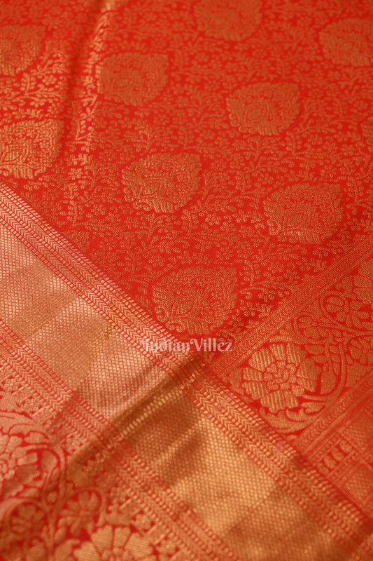 Candy Red pure Kanjivaram Silk Saree with  Zari Brocade 