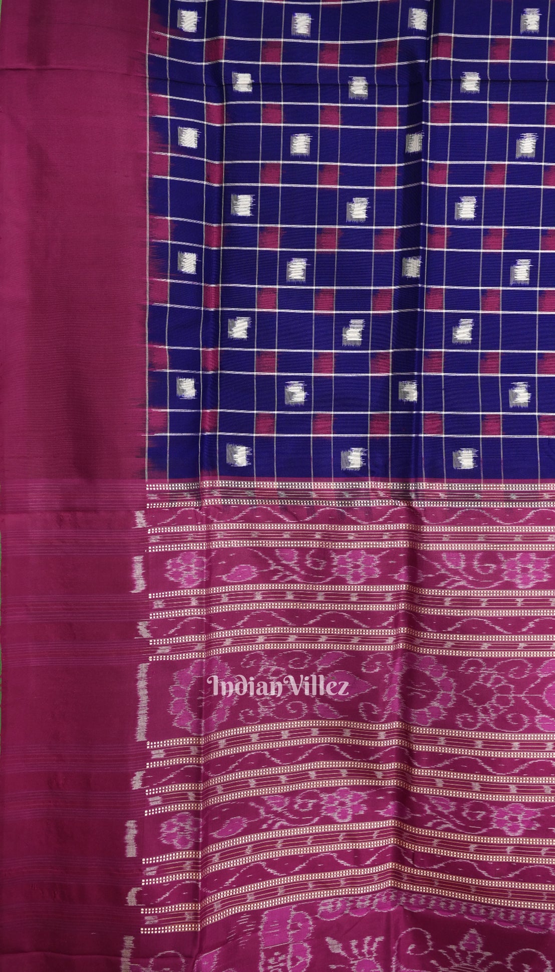 Blue Box Design Odisha Ikat Sambalpuri Silk Saree