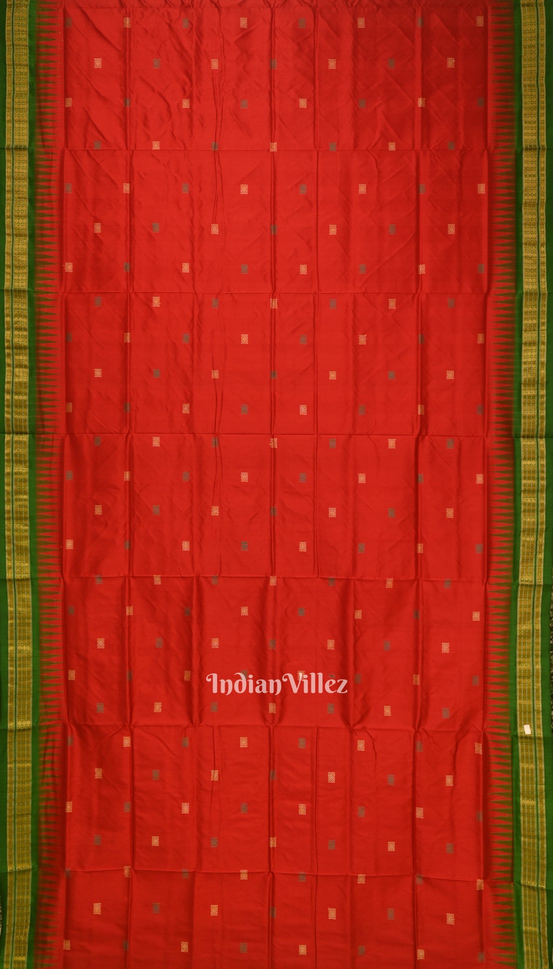 Red Green Bomkai With Tissue Border Odisha Ikat Silk Saree