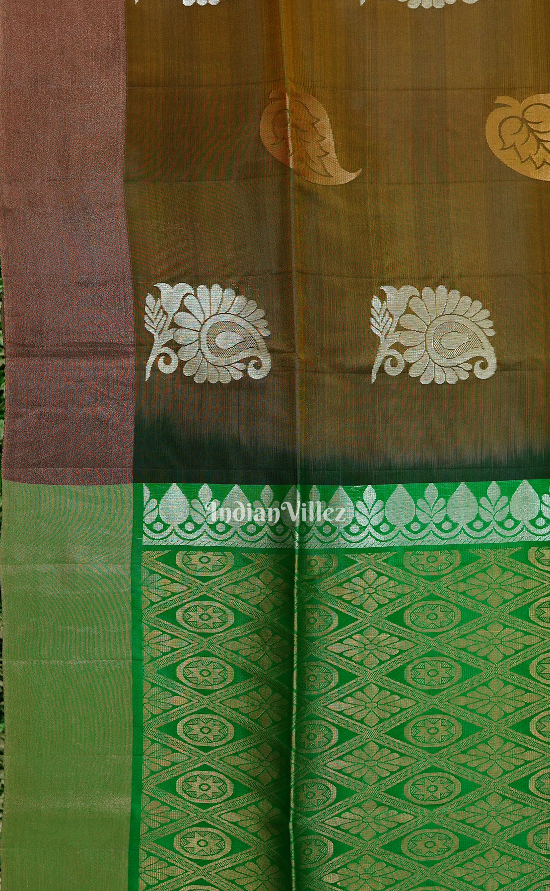 Brown With Green Handwoven South Soft Silk Saree