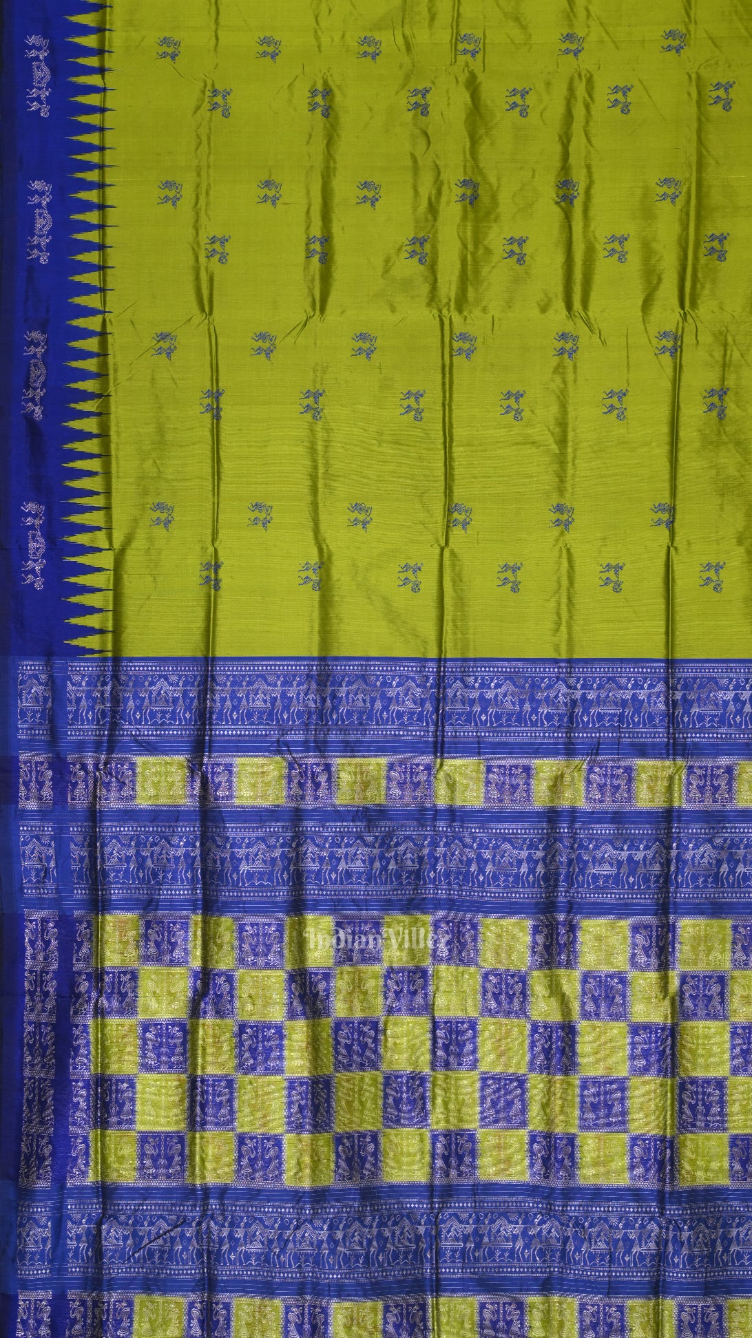 Exclusive Parrot Green Tribal Theme Bomkai Sambalpuri Silk Saree