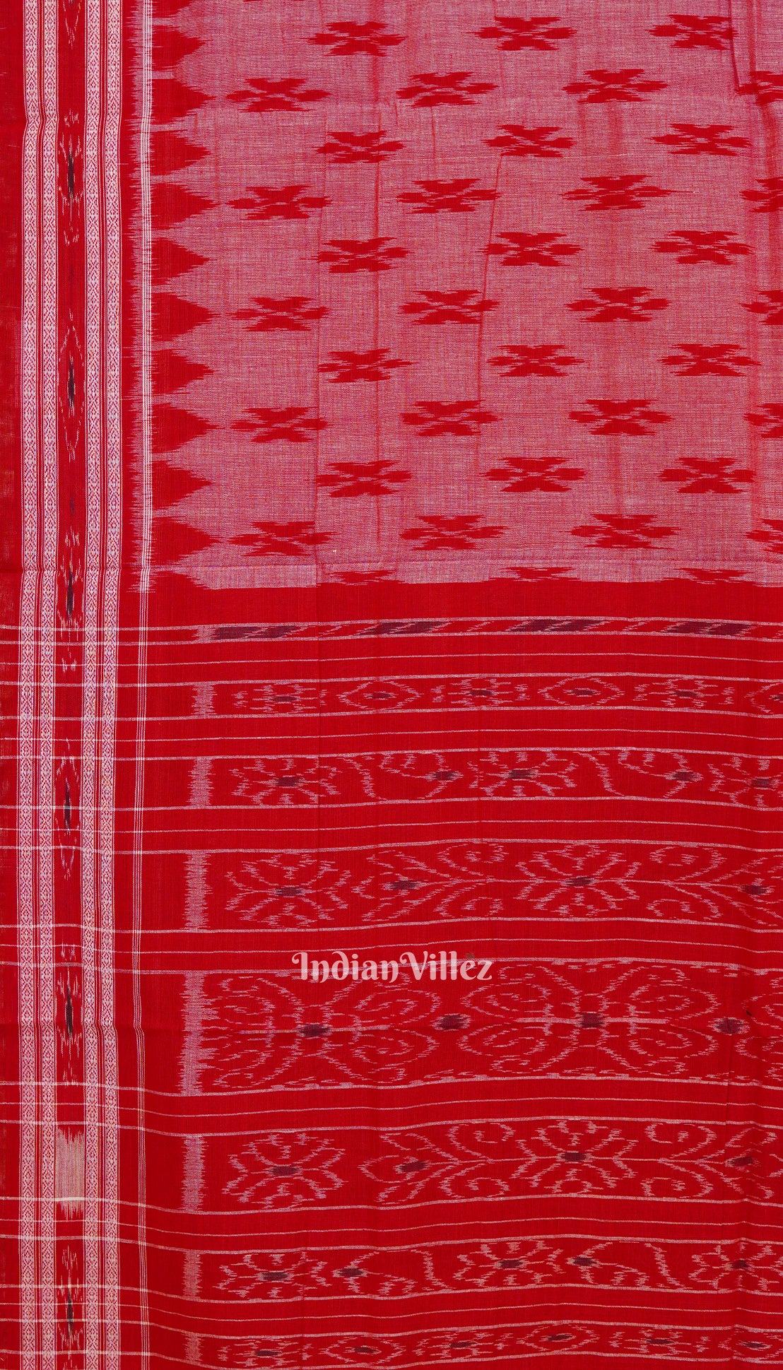 Light Red Maniabandha Butta Theme Cotton Saree