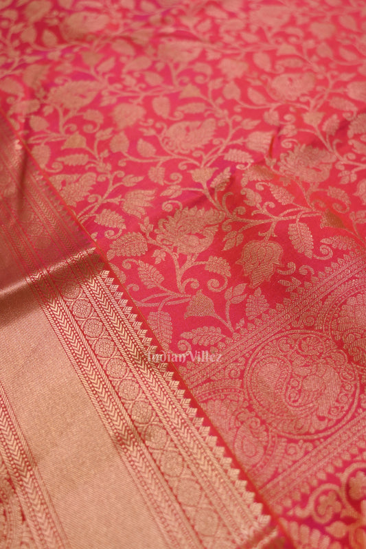 Hot Pink  pure authentic Kanjivaram Silk Saree with  Zari Brocade