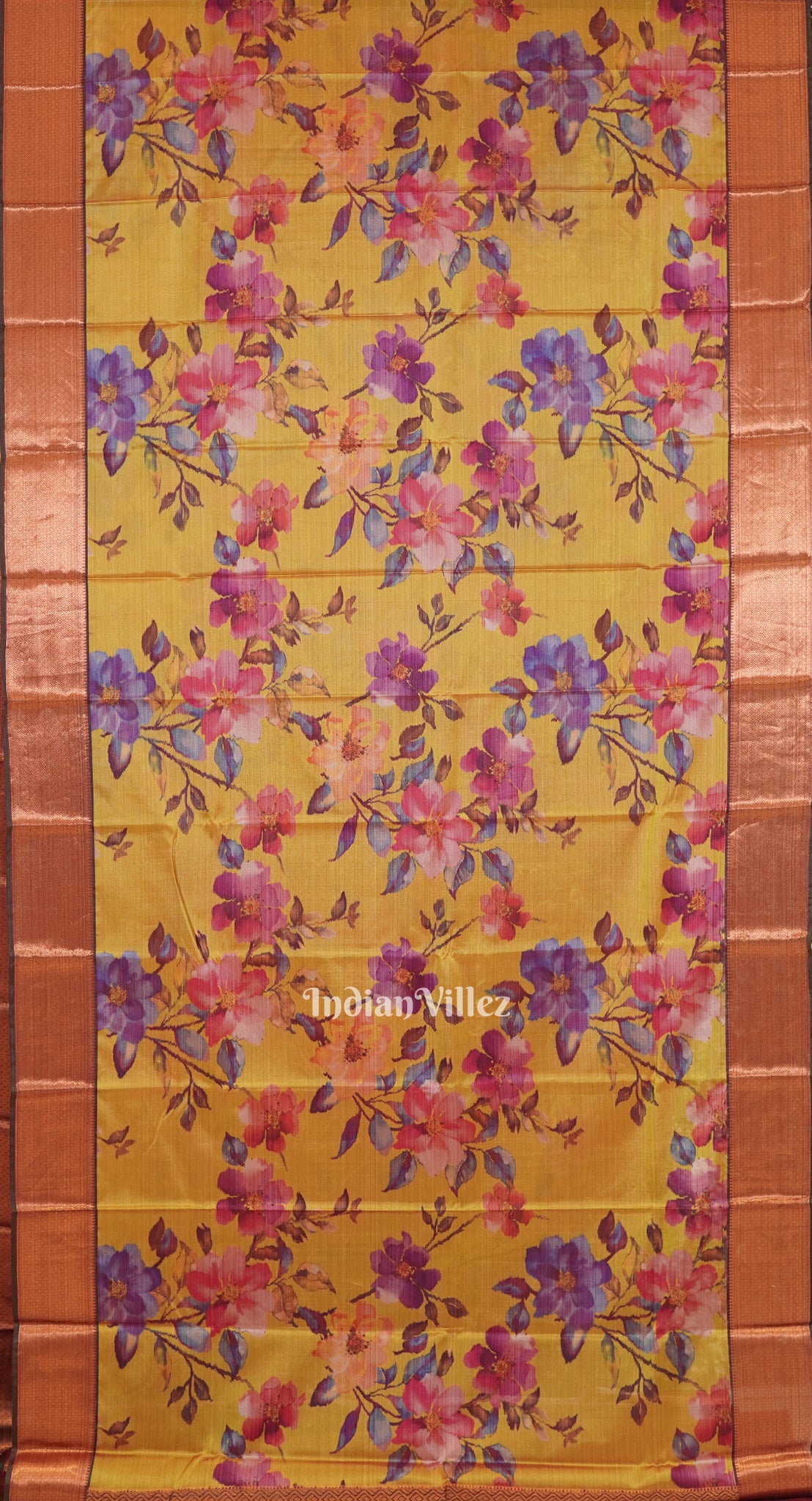 Yellow Floral Digital Print Kanjivaram Silk Saree