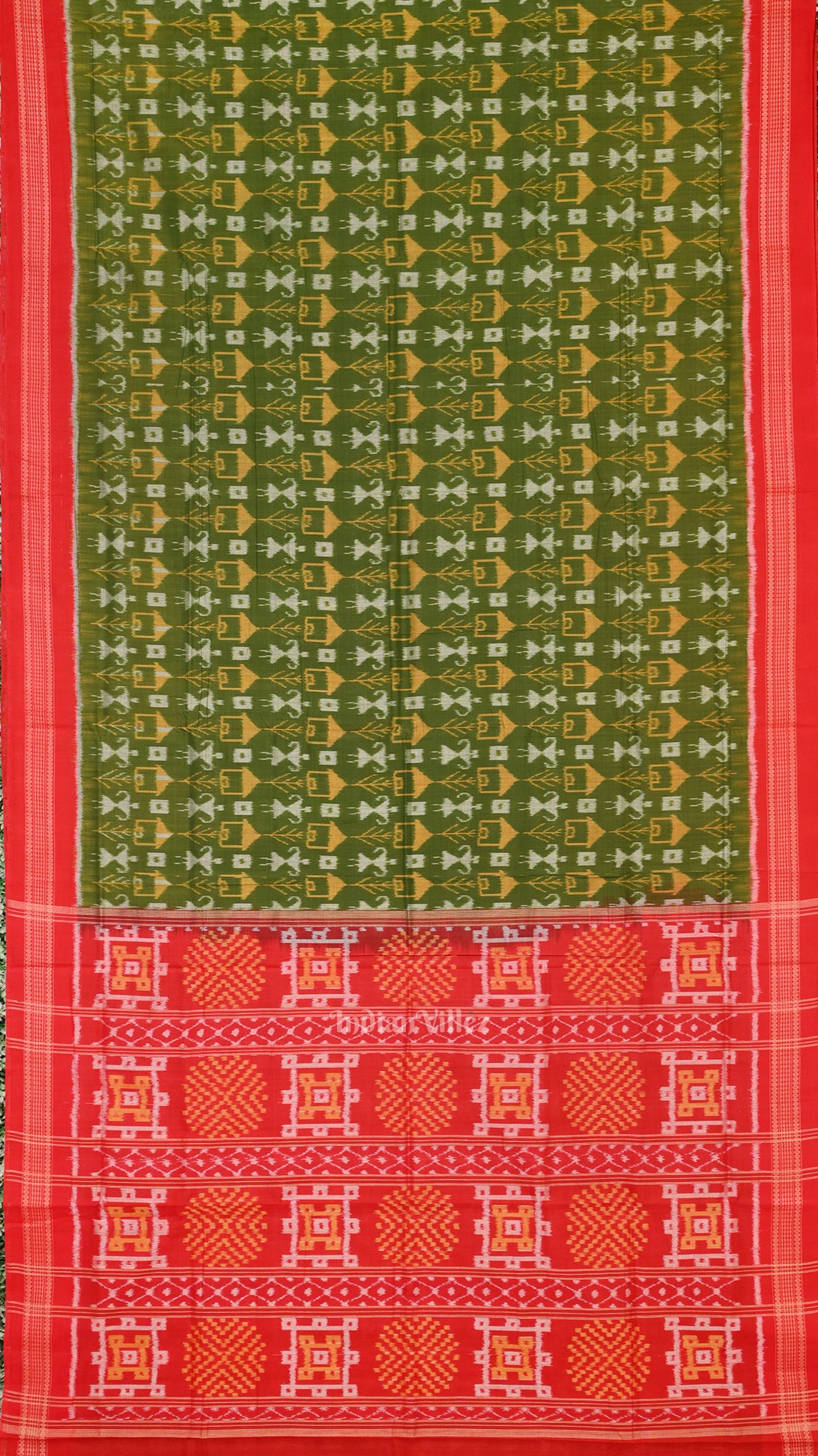 Mehendi Green Tribal Theme Odisha Ikat Sambalpuri Cotton Saree 