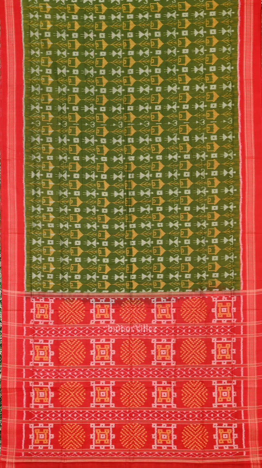 Mehendi Green Tribal Theme Odisha Ikat Sambalpuri Cotton Saree 