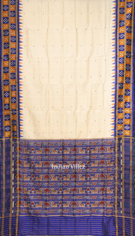 White Butta Design Pasapali Border Odisha Ikat Khandua Silk Saree