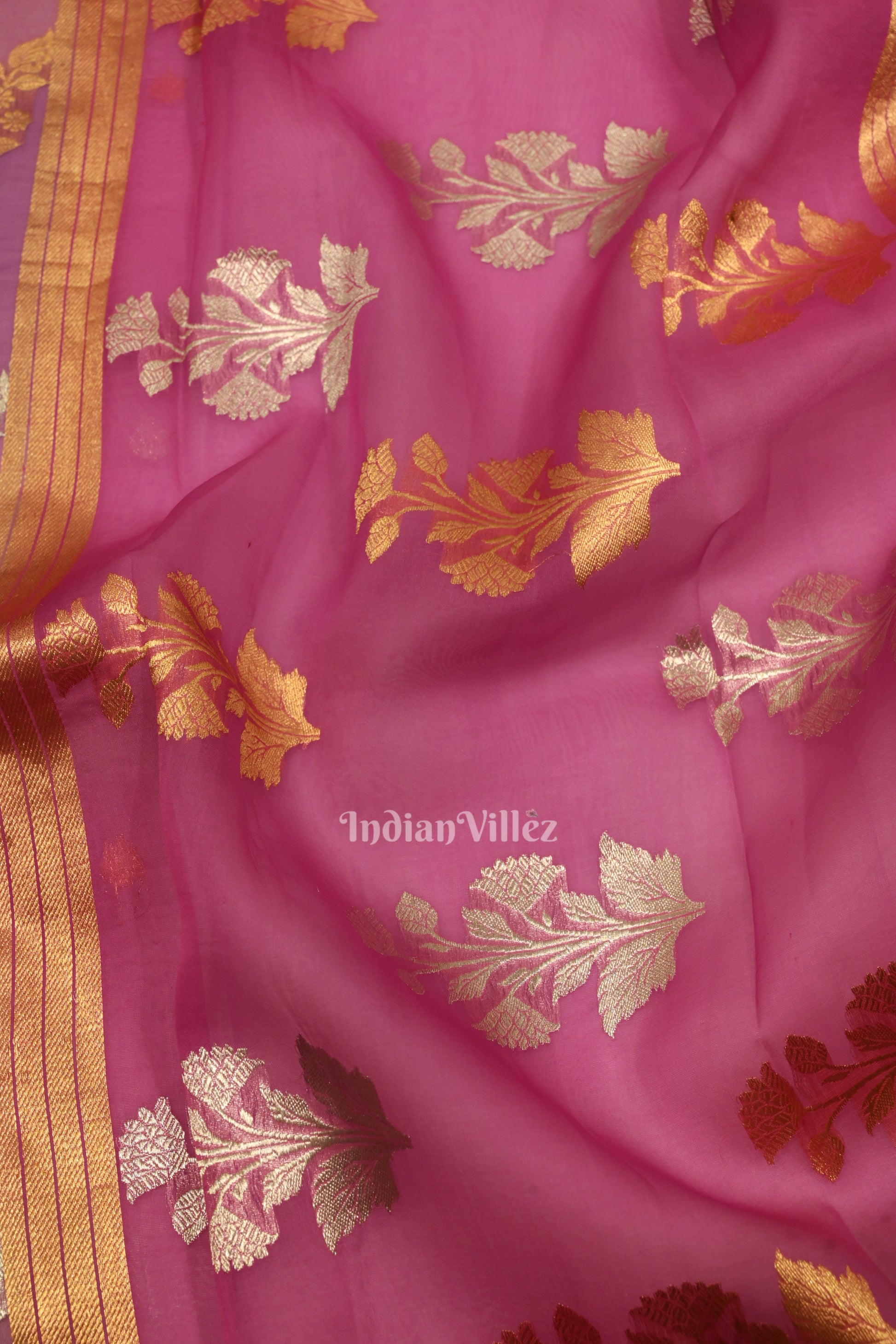 Lavendar Pure Organza Silk Saree With Floral Handwork