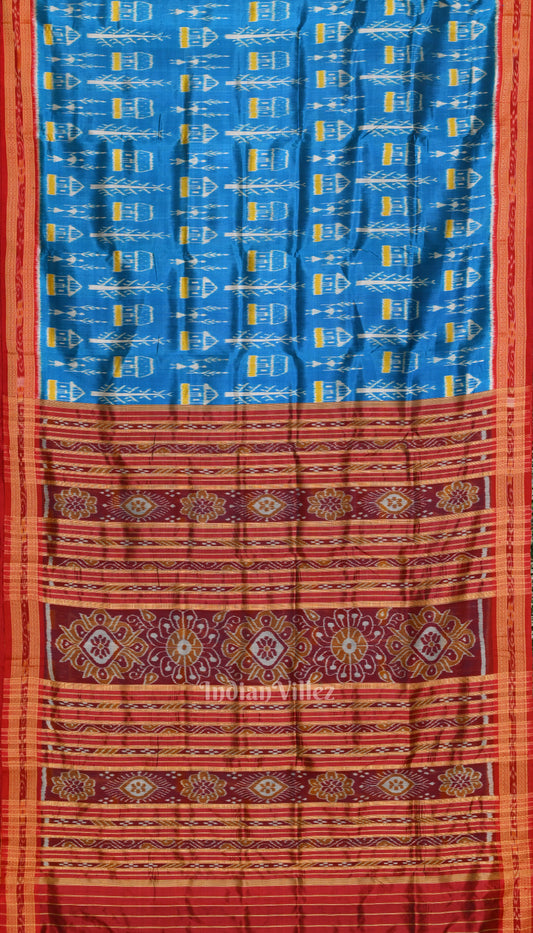 Aqua Blue  Tribal Theme Odisha Handloom Sambalpuri Silk Saree 