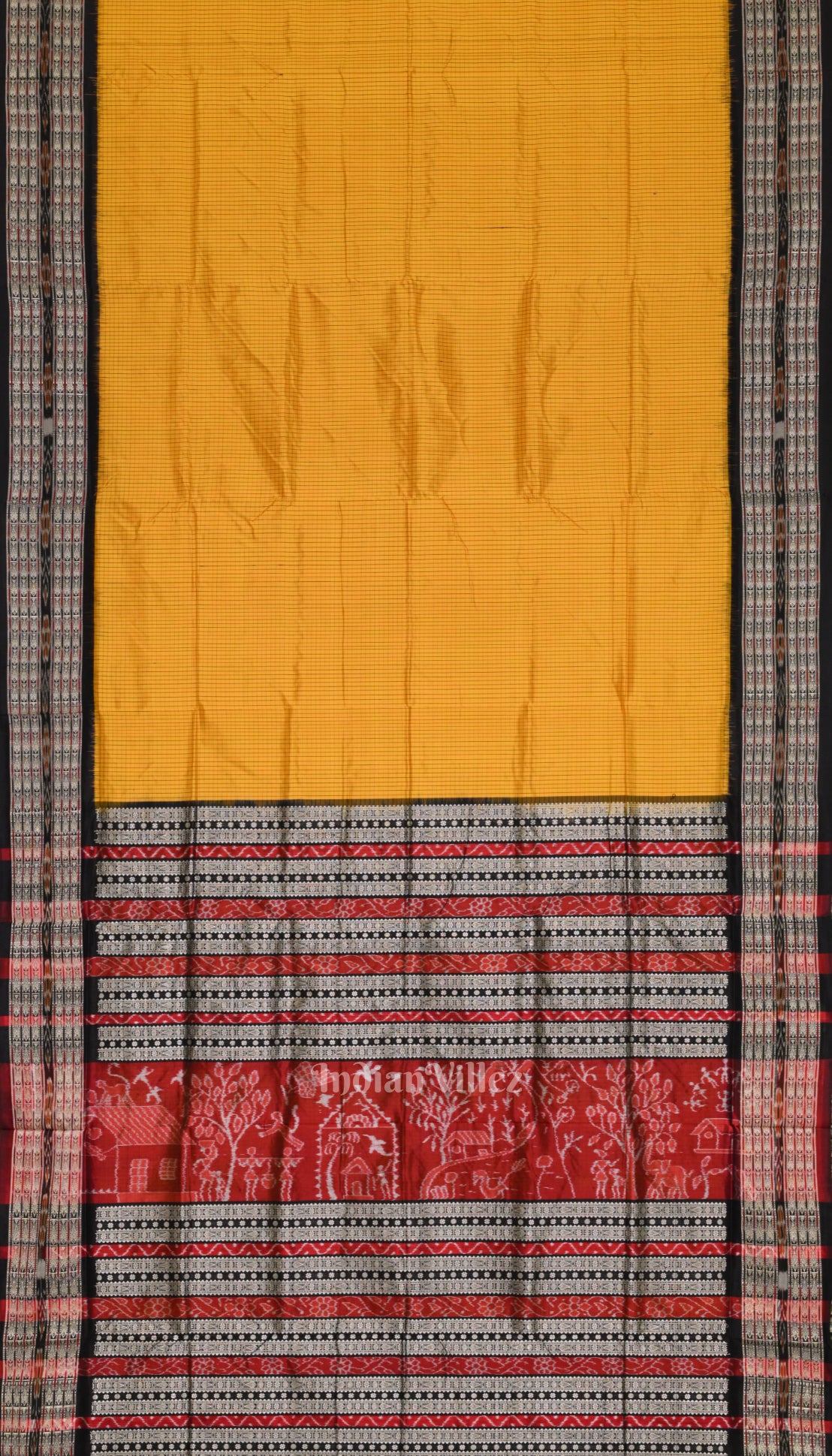 Mustard Yellow Black Checks Sachipar  Khandua Silk Saree 