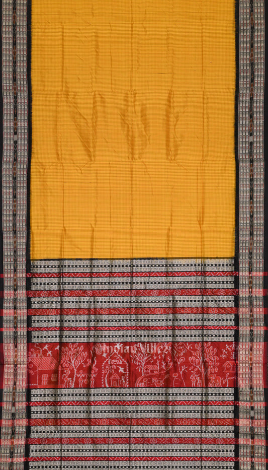 Mustard Yellow Black Checks Sachipar  Khandua Silk Saree 