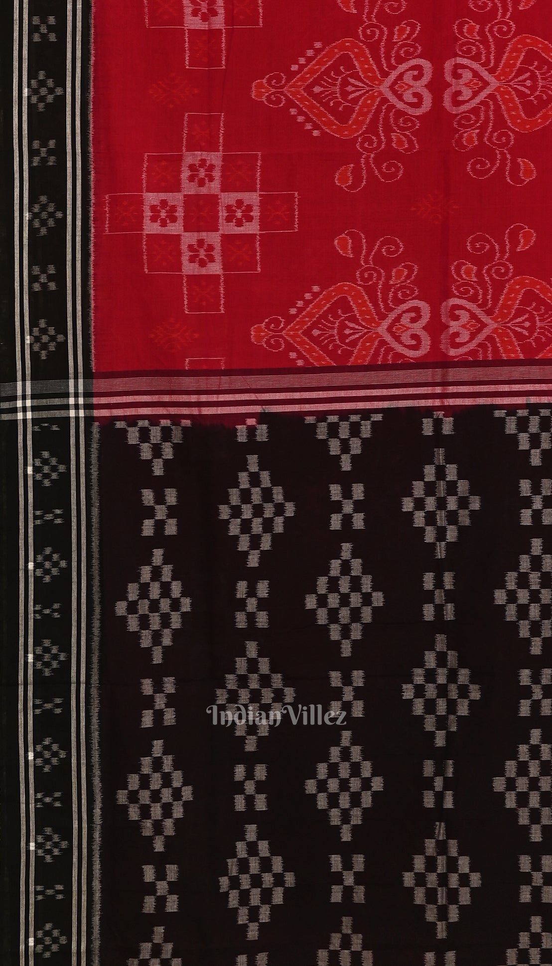 Rani Pink with Black Floral Theme Odisha  Sambalpuri Pure Cotton Saree