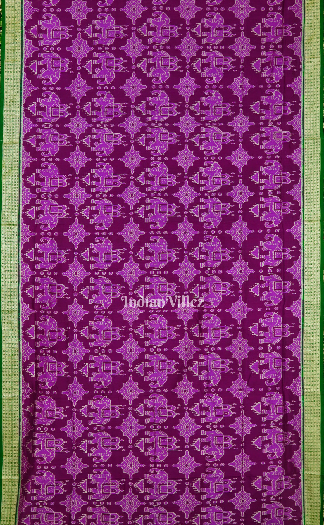 Maroon Elephant Theme Sambalpuri Ikat Silk Saree