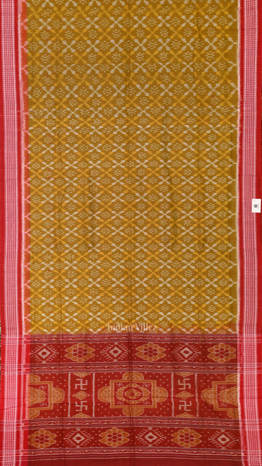 Mehendi Red Odisha Ikat Sambalpuri Pure Cotton Saree