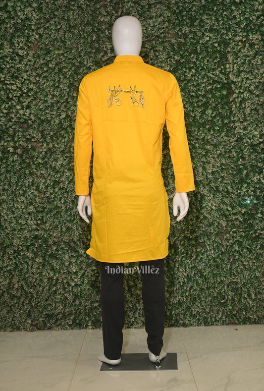 Yellow Krishna Theme Hand-Painted Pattachitra Kurta