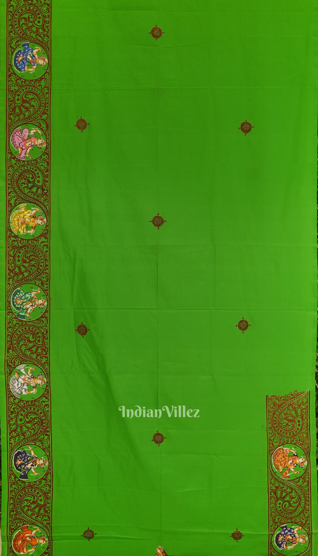 Green Dual Tone Kandarpa Rath Hand-painted Pattachitra Saree