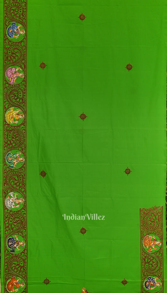 Green Dual Tone Kandarpa Rath Hand-painted Pattachitra Saree