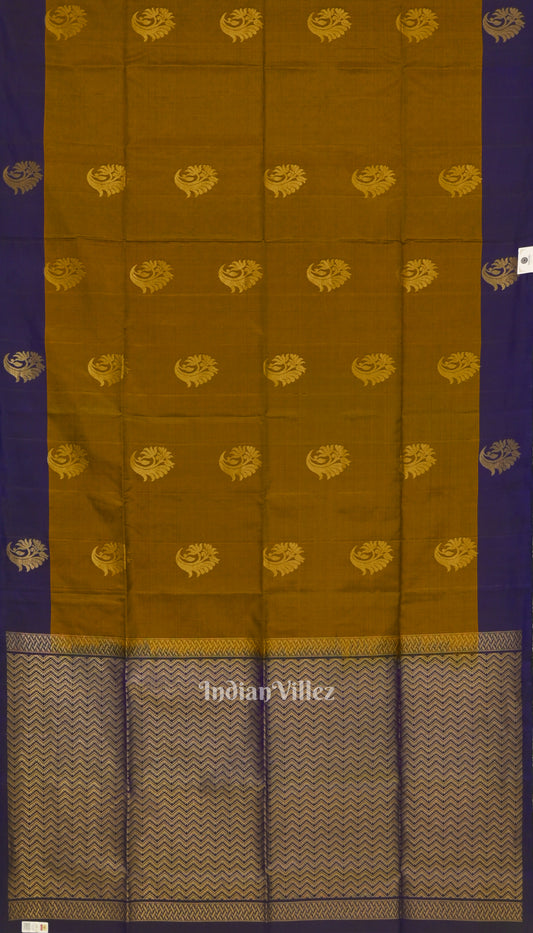 Golden Brown With Navy Blue Pure Kanjivaram Soft Silk Saree