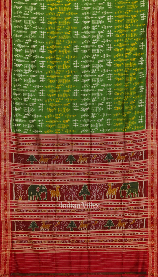 Green Tribal Art Odisha Ikat Khandua Silk Saree