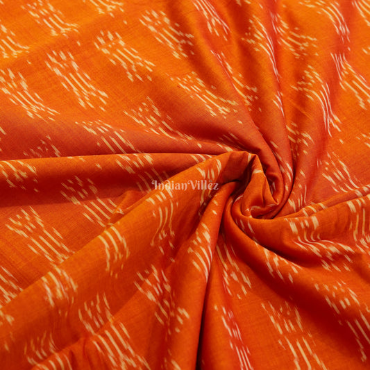 Orange Handwoven Pochampally Ikat Cotton Fabric